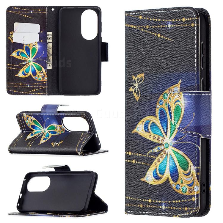Golden Shining Butterfly Leather Wallet Case for Huawei P50