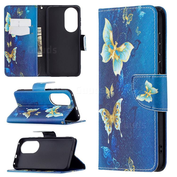 Golden Butterflies Leather Wallet Case for Huawei P50