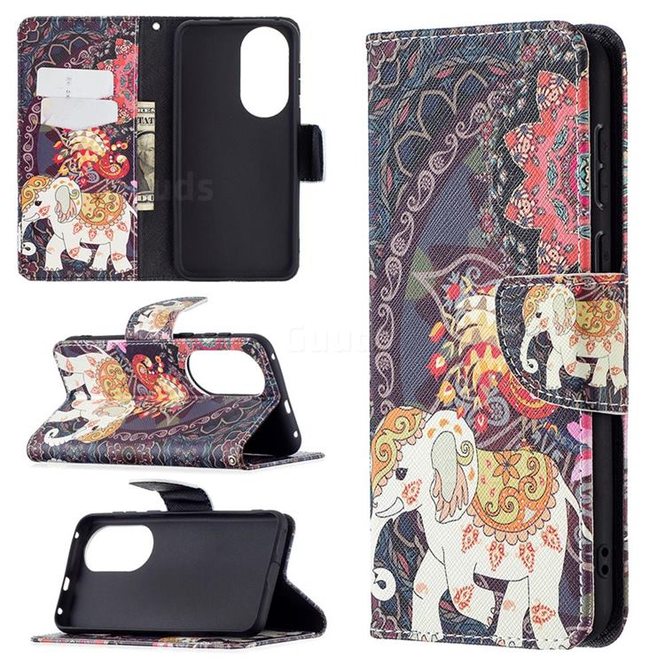 Totem Flower Elephant Leather Wallet Case for Huawei P50