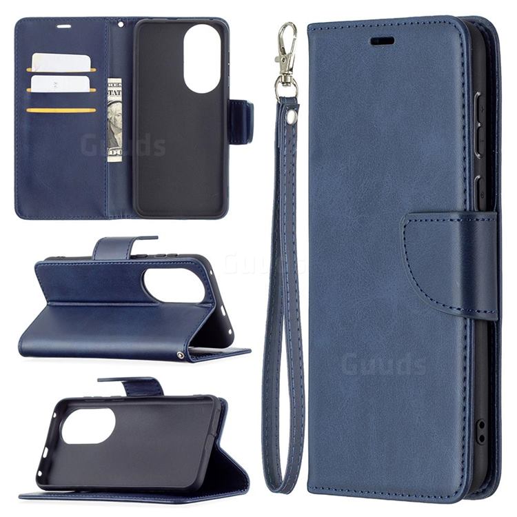 Classic Sheepskin PU Leather Phone Wallet Case for Huawei P50 - Blue