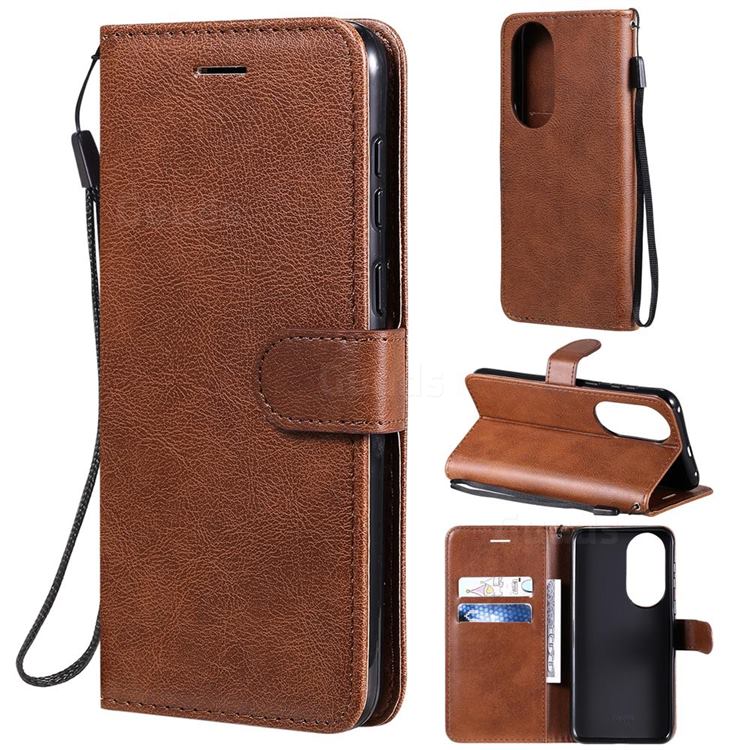 Retro Greek Classic Smooth PU Leather Wallet Phone Case for Huawei P50 - Brown