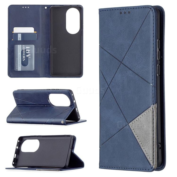 Prismatic Slim Magnetic Sucking Stitching Wallet Flip Cover for Huawei P50 Pro - Blue