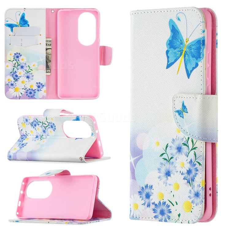 Butterflies Flowers Leather Wallet Case for Huawei P50 Pro