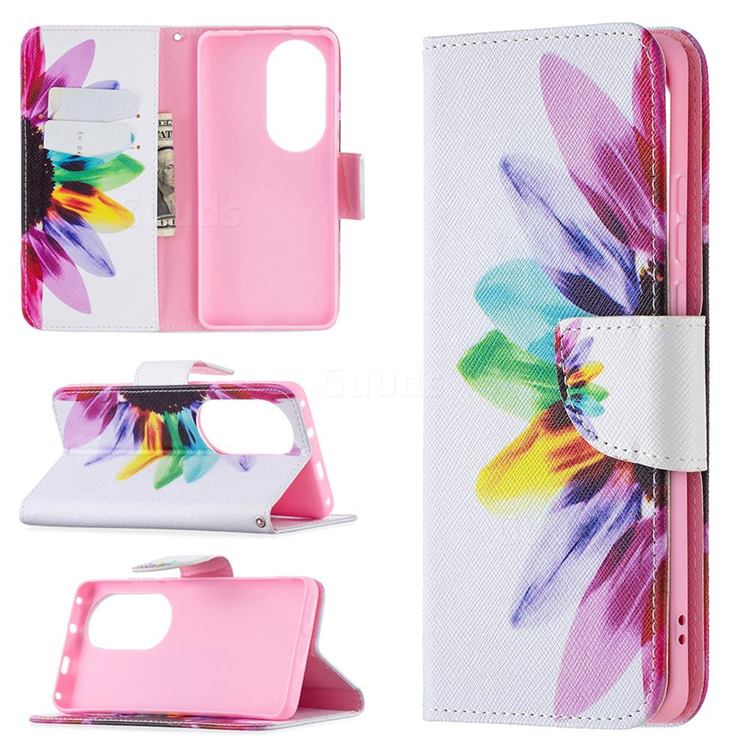 Seven-color Flowers Leather Wallet Case for Huawei P50 Pro