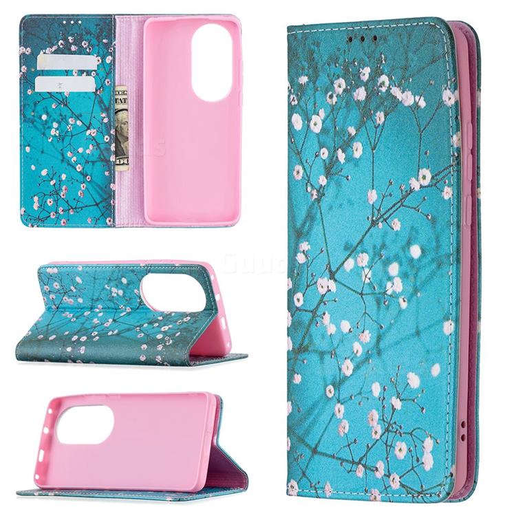 Plum Blossom Slim Magnetic Attraction Wallet Flip Cover for Huawei P50 Pro