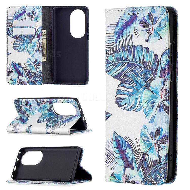 Blue Leaf Slim Magnetic Attraction Wallet Flip Cover for Huawei P50 Pro
