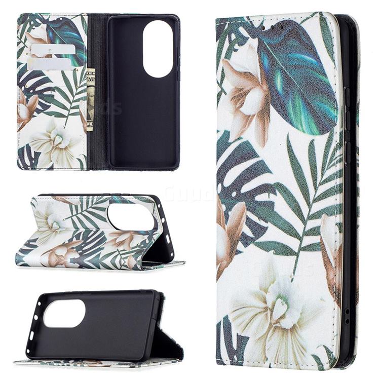 Flower Leaf Slim Magnetic Attraction Wallet Flip Cover for Huawei P50 Pro