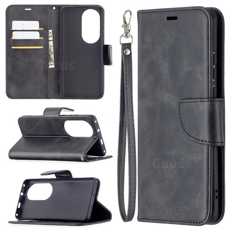 Classic Sheepskin PU Leather Phone Wallet Case for Huawei P50 Pro - Black