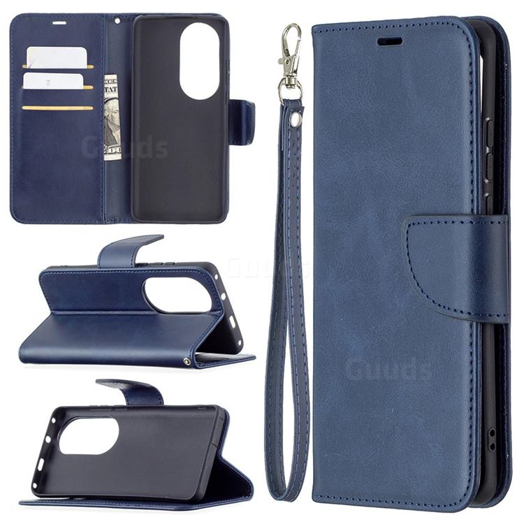 Classic Sheepskin PU Leather Phone Wallet Case for Huawei P50 Pro - Blue