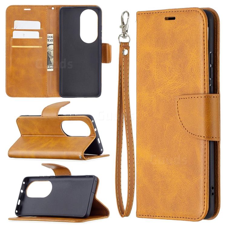 Classic Sheepskin PU Leather Phone Wallet Case for Huawei P50 Pro - Yellow
