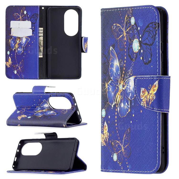 Purple Butterfly Leather Wallet Case for Huawei P50 Pro