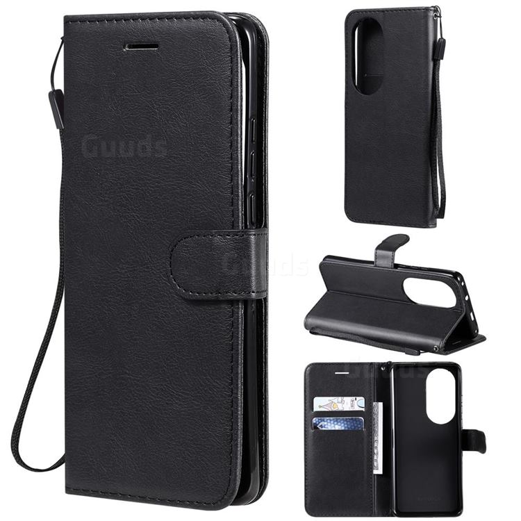 Retro Greek Classic Smooth PU Leather Wallet Phone Case for Huawei P50 Pro - Black