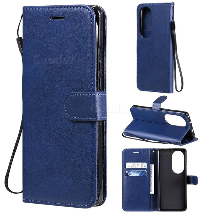 Retro Greek Classic Smooth PU Leather Wallet Phone Case for Huawei P50 Pro - Blue