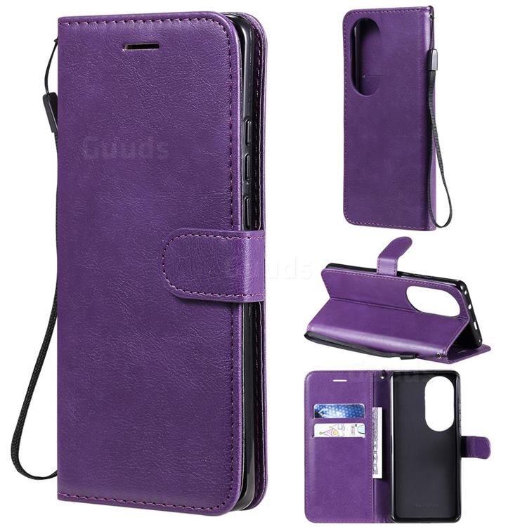 Retro Greek Classic Smooth PU Leather Wallet Phone Case for Huawei P50 Pro - Purple