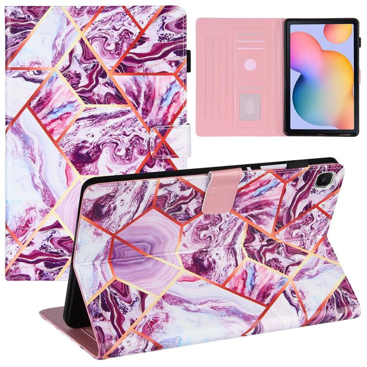 Dream Purple Stitching Color Marble Leather Flip Cover for Samsung Galaxy Tab S6 Lite P610 P615