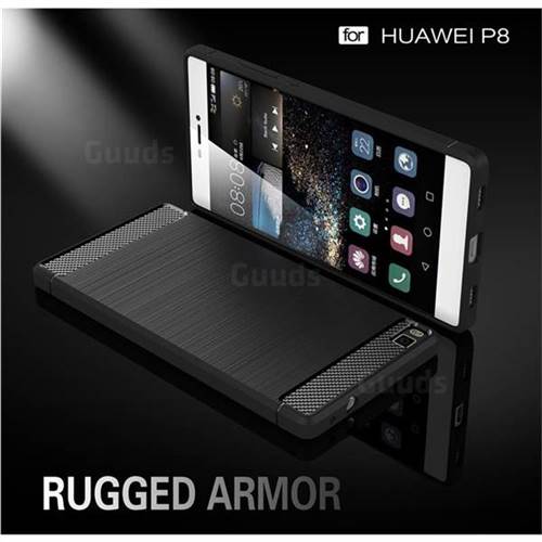 Luxury Carbon Fiber Brushed Wire Drawing Silicone TPU Back Cover for Huawei P8 (Black)