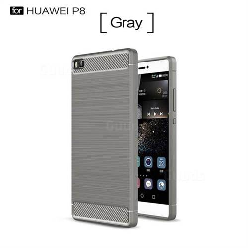 Luxury Carbon Fiber Brushed Wire Drawing Silicone TPU Back Cover for Huawei P8 (Gray)