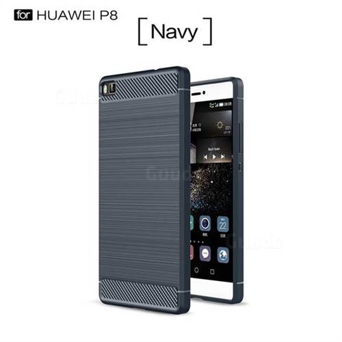 Luxury Carbon Fiber Brushed Wire Drawing Silicone TPU Back Cover for Huawei P8 (Navy)