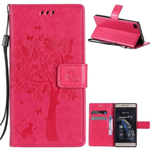 Embossing Butterfly Tree Leather Wallet Case for Huawei P8 - Rose