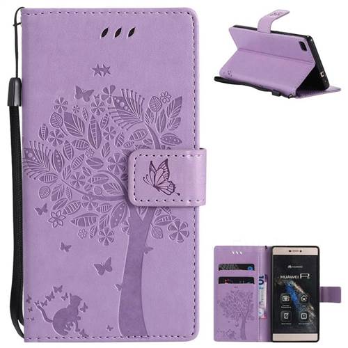 Embossing Butterfly Tree Leather Wallet Case for Huawei P8 - Violet