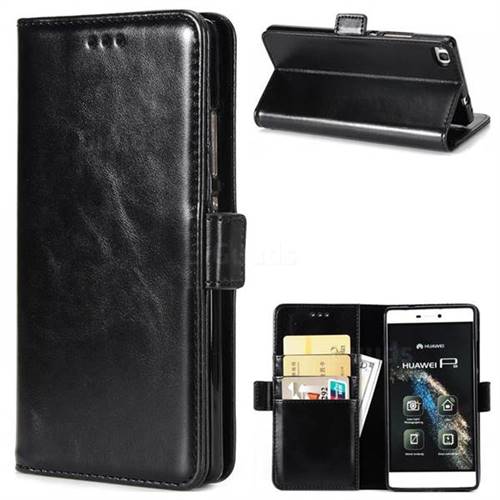 Luxury Crazy Horse PU Leather Wallet Case for Huawei P8 - Black