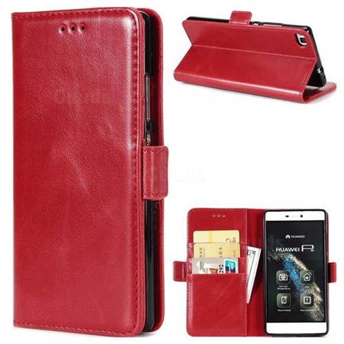 Luxury Crazy Horse PU Leather Wallet Case for Huawei P8 - Red