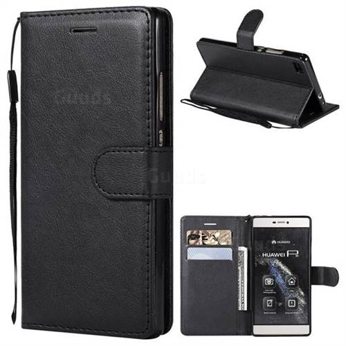 Retro Greek Classic Smooth PU Leather Wallet Phone Case for Huawei P8 - Black