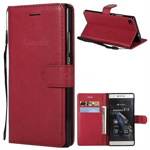 Retro Greek Classic Smooth PU Leather Wallet Phone Case for Huawei P8 - Red