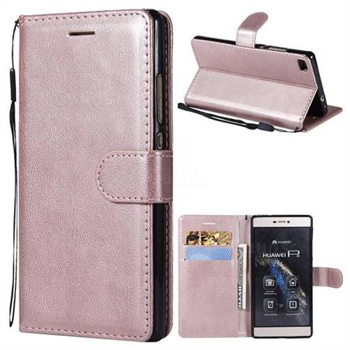 Retro Greek Classic Smooth PU Leather Wallet Phone Case for Huawei P8 - Rose Gold