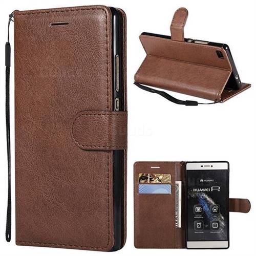 Retro Greek Classic Smooth PU Leather Wallet Phone Case for Huawei P8 - Brown