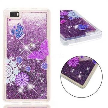 Purple Flower Butterfly Dynamic Liquid Glitter Quicksand Soft TPU Case for Huawei P8 Lite P8lite