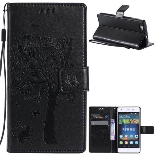 Embossing Butterfly Tree Leather Wallet Case for Huawei P8 Lite P8lite - Black