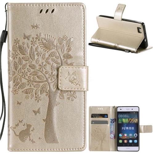 Embossing Butterfly Tree Leather Wallet Case for Huawei P8 Lite P8lite - Champagne