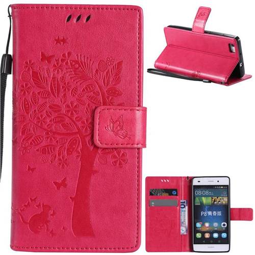 Embossing Butterfly Tree Leather Wallet Case for Huawei P8 Lite P8lite - Rose