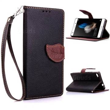 Leaf Buckle Litchi Leather Wallet Phone Case for Huawei P8 Lite P8lite - Black