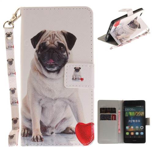 Pug Dog Hand Strap Leather Wallet Case for Huawei P8 Lite P8lite