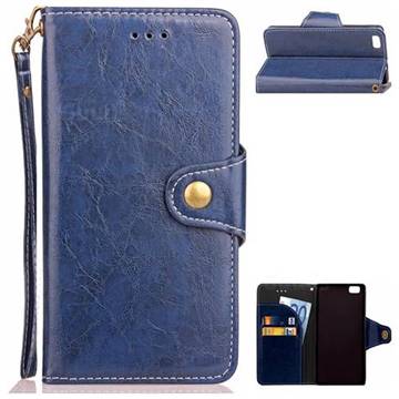 Retro Wax Oil Skin Leather Wallet Case for Huawei P8 Lite P8lite - Blue