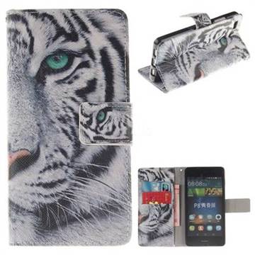 White Tiger PU Leather Wallet Case for Huawei P8 Lite P8lite
