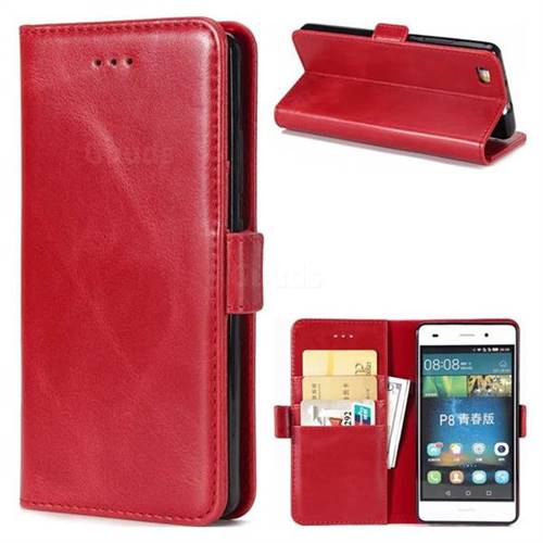 Luxury Crazy Horse PU Leather Wallet Case for Huawei P8 Lite P8lite - Red