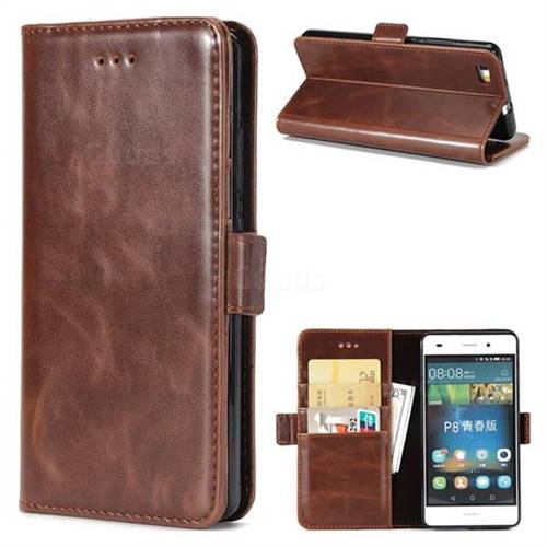 Luxury Crazy Horse PU Leather Wallet Case for Huawei P8 Lite P8lite - Coffee