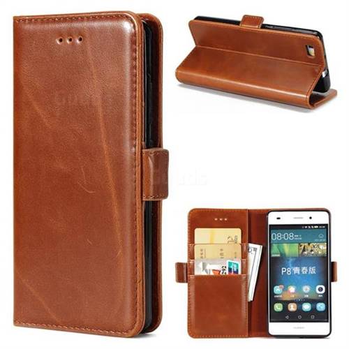 Luxury Crazy Horse PU Leather Wallet Case for Huawei P8 Lite P8lite - Brown