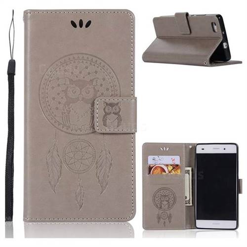 Intricate Embossing Owl Campanula Leather Wallet Case for Huawei P8 Lite P8lite - Grey