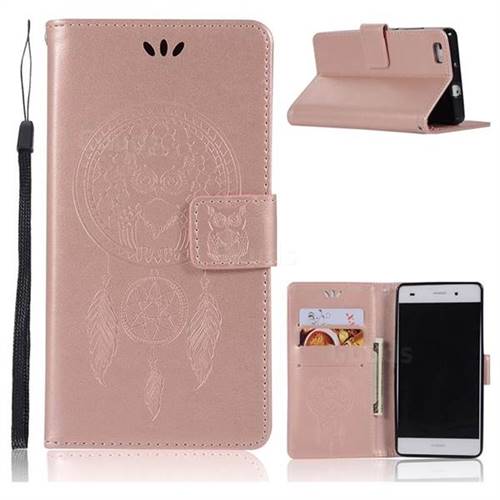 Intricate Embossing Owl Campanula Leather Wallet Case for Huawei P8 Lite P8lite - Rose Gold