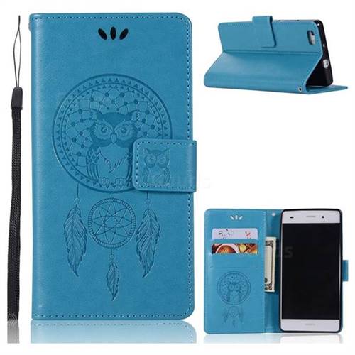 Intricate Embossing Owl Campanula Leather Wallet Case for Huawei P8 Lite P8lite - Blue