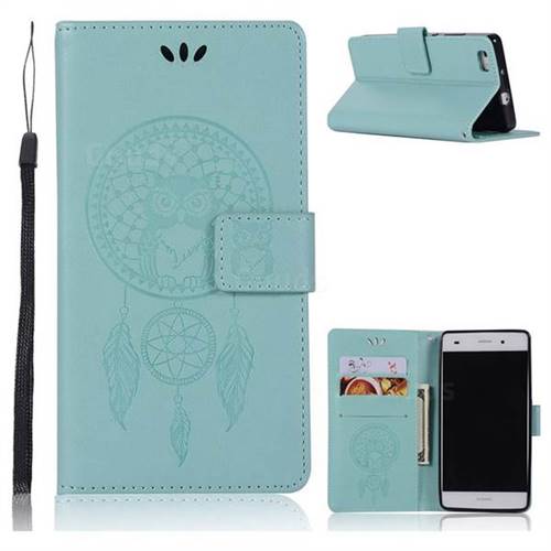 Intricate Embossing Owl Campanula Leather Wallet Case for Huawei P8 Lite P8lite - Green