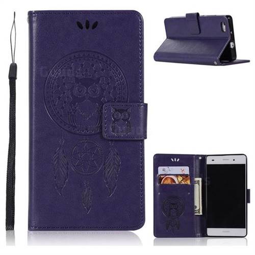 Intricate Embossing Owl Campanula Leather Wallet Case for Huawei P8 Lite P8lite - Purple