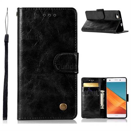 Luxury Retro Leather Wallet Case for Huawei P8 Lite P8lite - Black