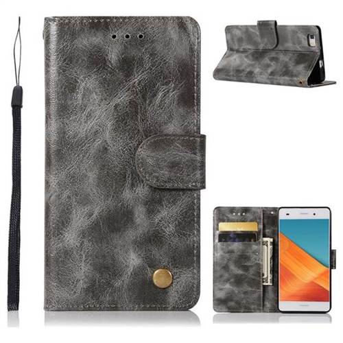 Luxury Retro Leather Wallet Case for Huawei P8 Lite P8lite - Gray