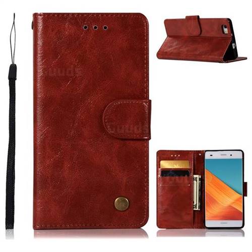 Luxury Retro Leather Wallet Case for Huawei P8 Lite P8lite - Wine Red