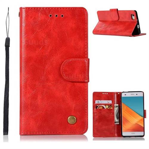 Luxury Retro Leather Wallet Case for Huawei P8 Lite P8lite - Red